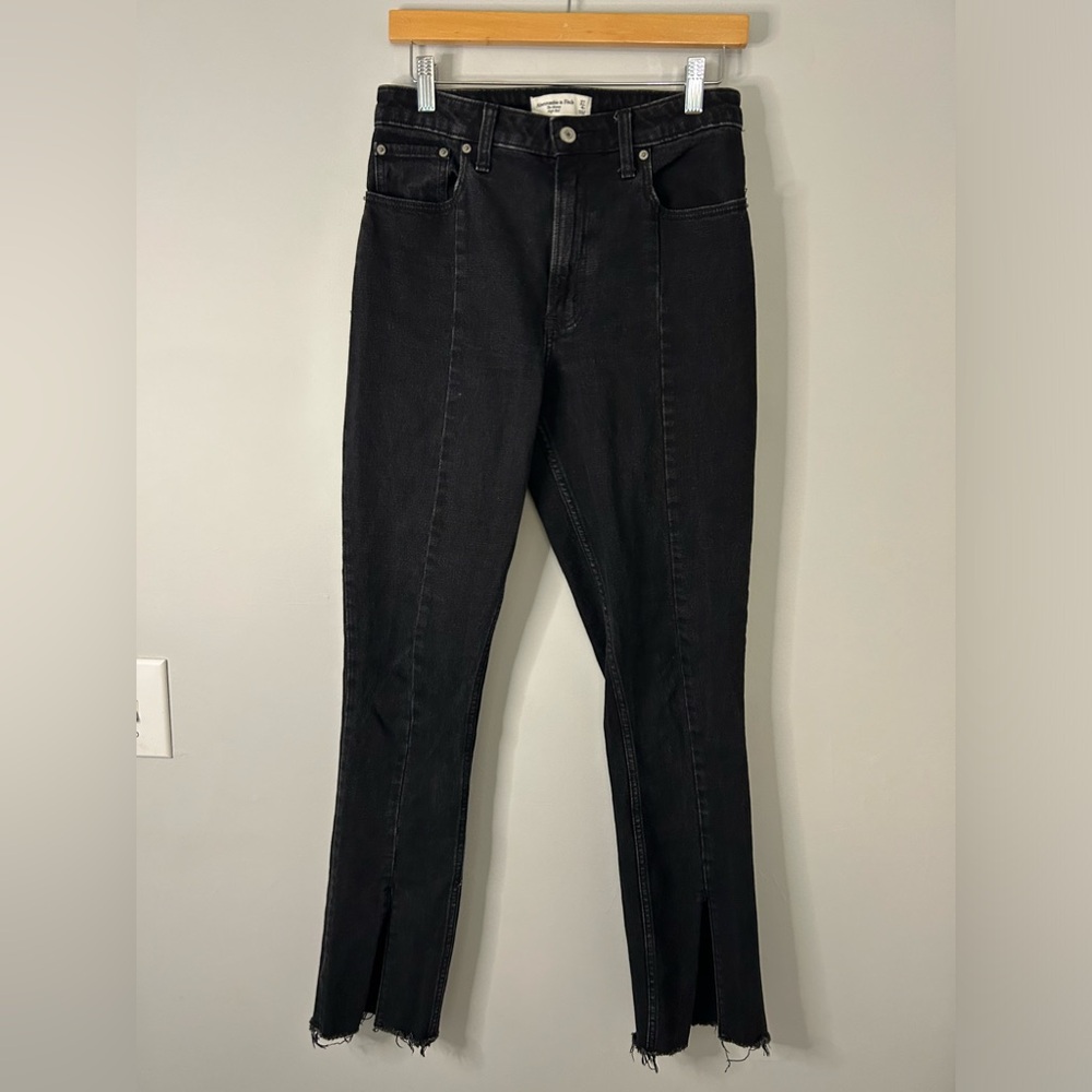 Abercrombie & Fitch Curve Love The Skinny High Rise Black Jeans Ankle Slit